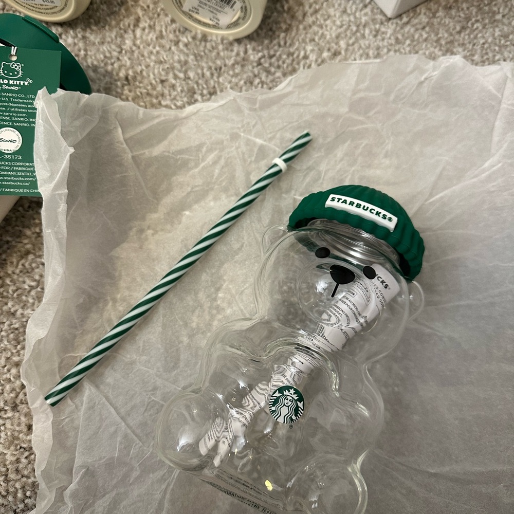 Starbucks Cold Brew Bear Glass Tumbler with Straw BEARISTA 🐻